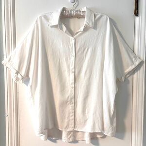 Max Studio London XL flowy white linen rayon blend button blouse shirt